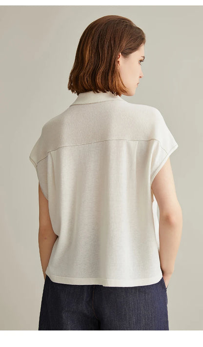 The Dakota • Button-Up Short Sleeve Knitted Top