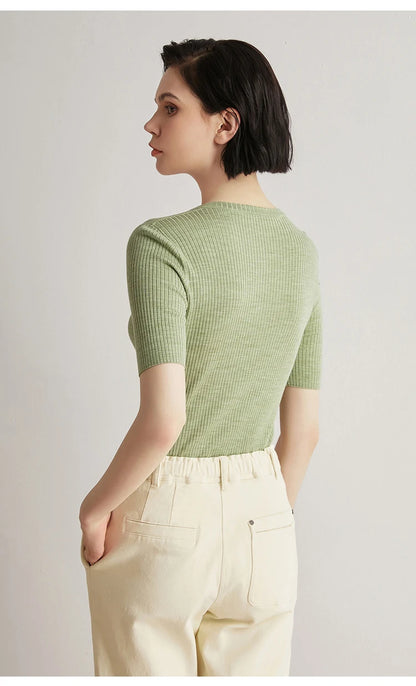 The Laila • Short Sleeve Knitted Rib Top