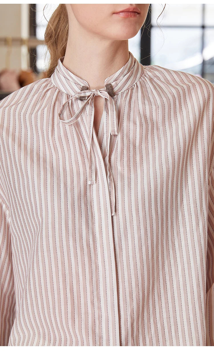 The Hazel • Striped Long Sleeve Ribbon Shirt