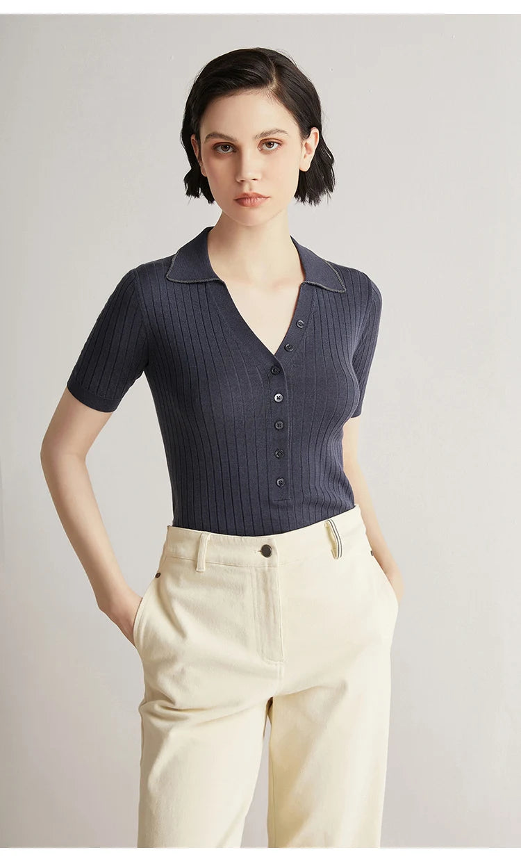 The Heloise • Knitted Rib Polo Shirt