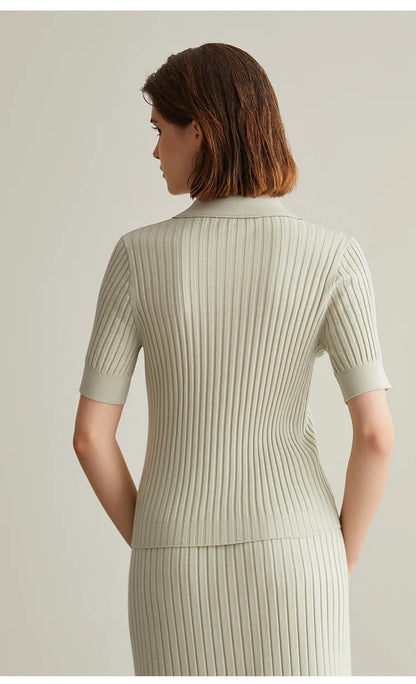 The Fiona • Half-Zip Knitted Rib Polo Shirt