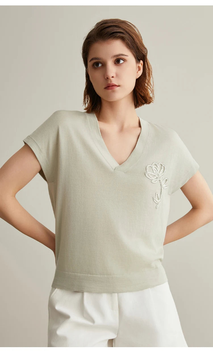 The Alice • Embroidered Short Sleeve Knitted Top