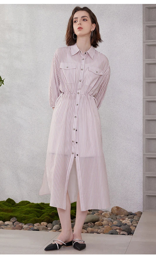 The Stella • Striped Button-Up Long Shirt