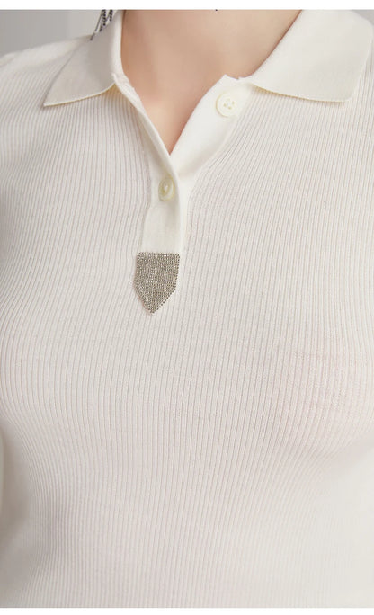 The Natalie • Short Sleeve Knitted Rib Polo Shirt