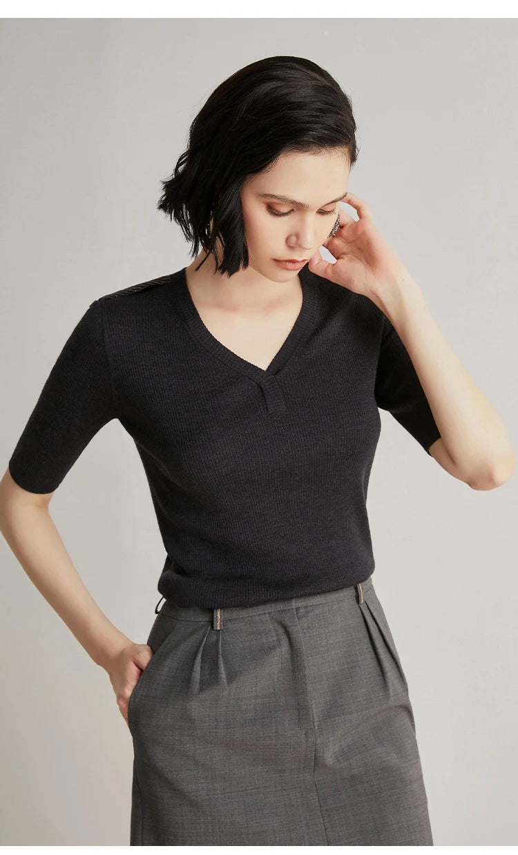 The Holly • Short Sleeve Knitted Rib Top