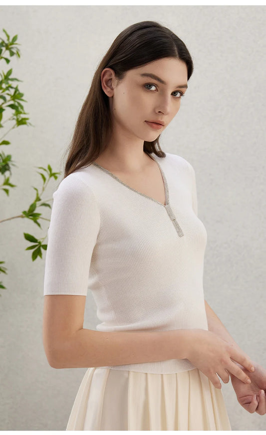 The Cora • Short Sleeve Knitted Rib Top