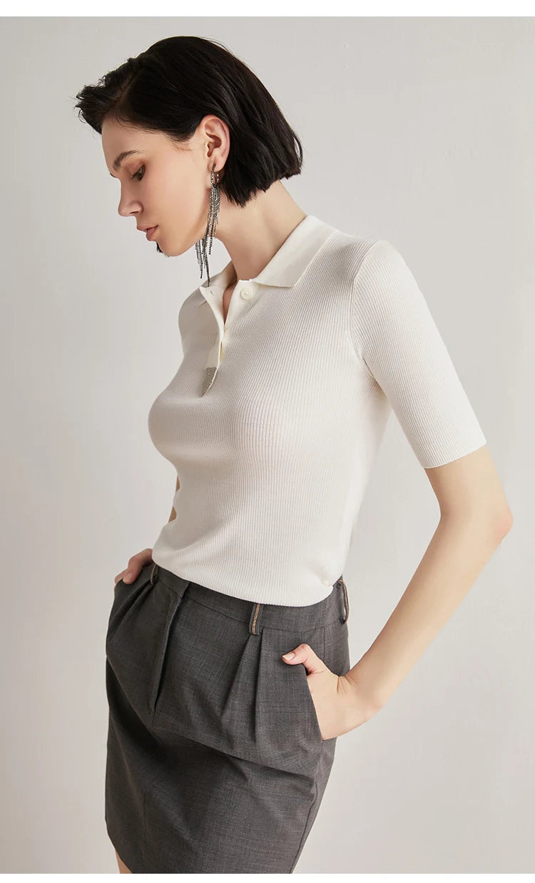 The Natalie • Short Sleeve Knitted Rib Polo Shirt