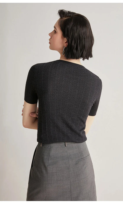 The Elise • Short Sleeve Knitted Rib Top