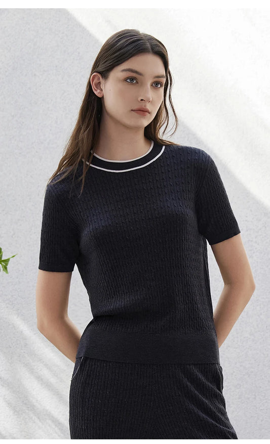 The Jenna • Short Sleeve Knitted Rib Top