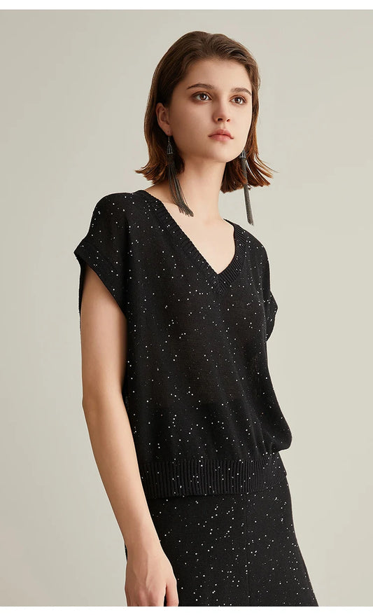 The Daisy • Sequin Short Sleeve Knitted Top