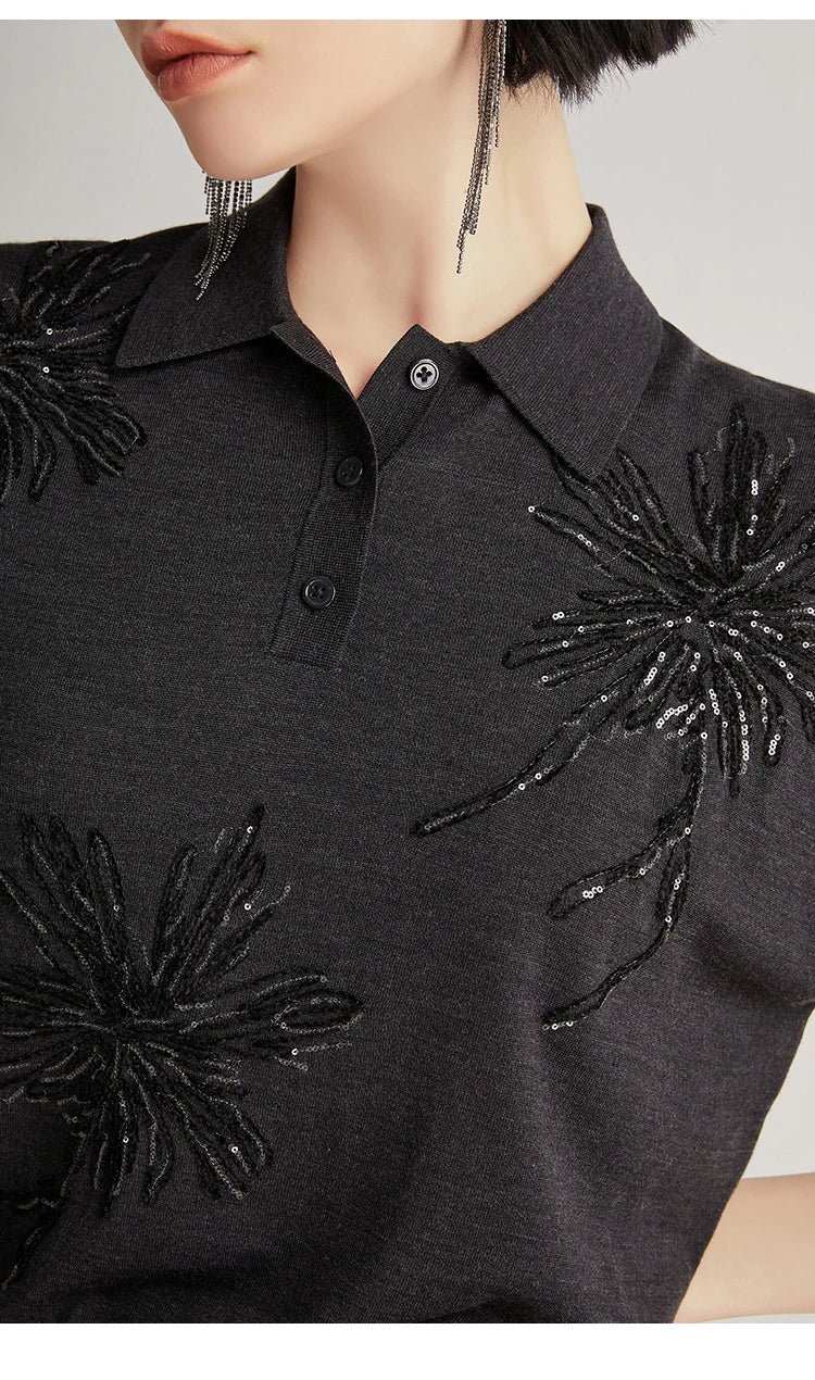 The Gabriella • Embroidered Knitted Polo Shirt