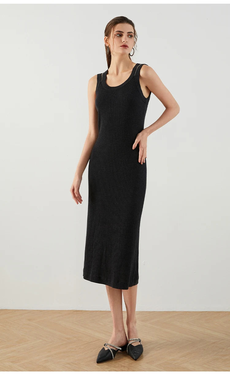 The Hadley • Sleeveless Knitted Rib Midi Dress