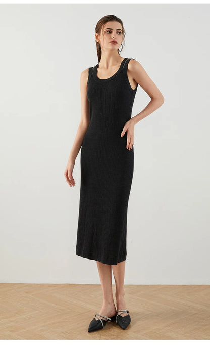 The Hadley • Sleeveless Knitted Rib Midi Dress
