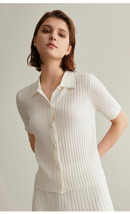 The Alisson • Button-Up Short Sleeve Rib Top