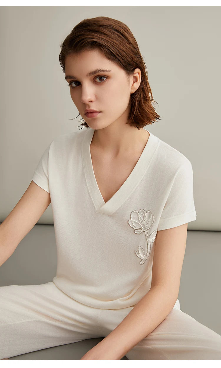 The Alice • Embroidered Short Sleeve Knitted Top