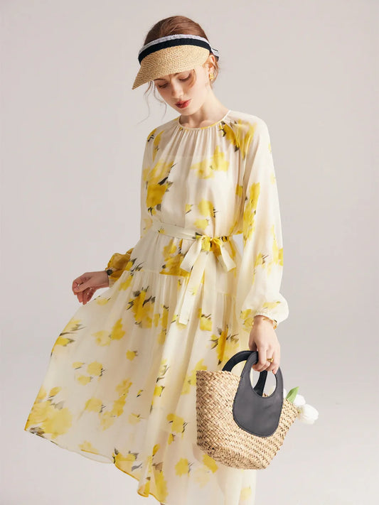 The Milani • Long Sleeve Floral A-Line Dress