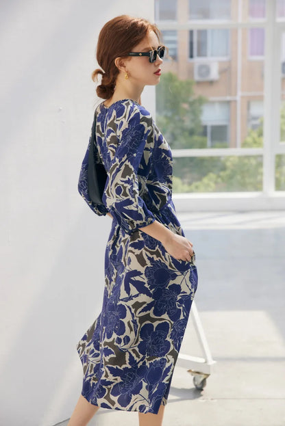 The Amara • 3/4 Sleeve Floral Midi Dress