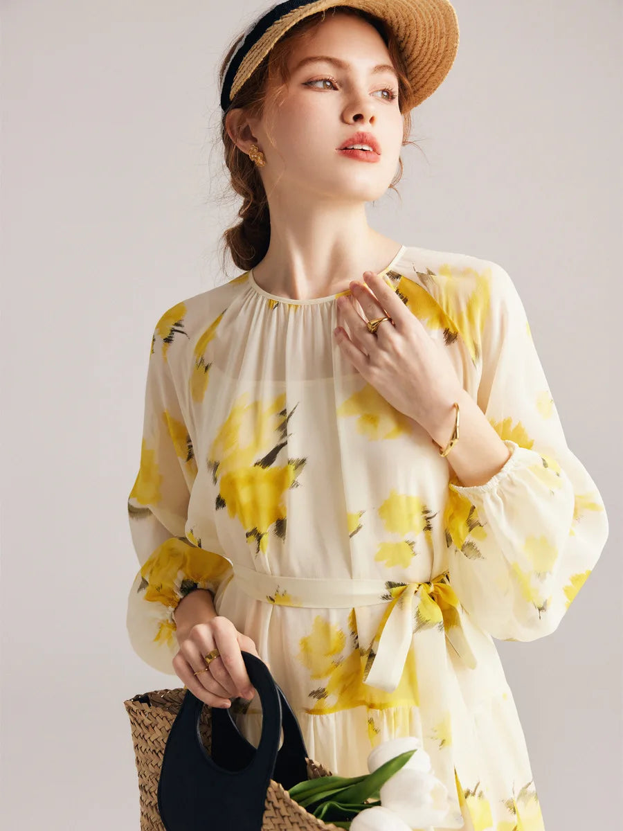 The Milani • Long Sleeve Floral A-Line Dress